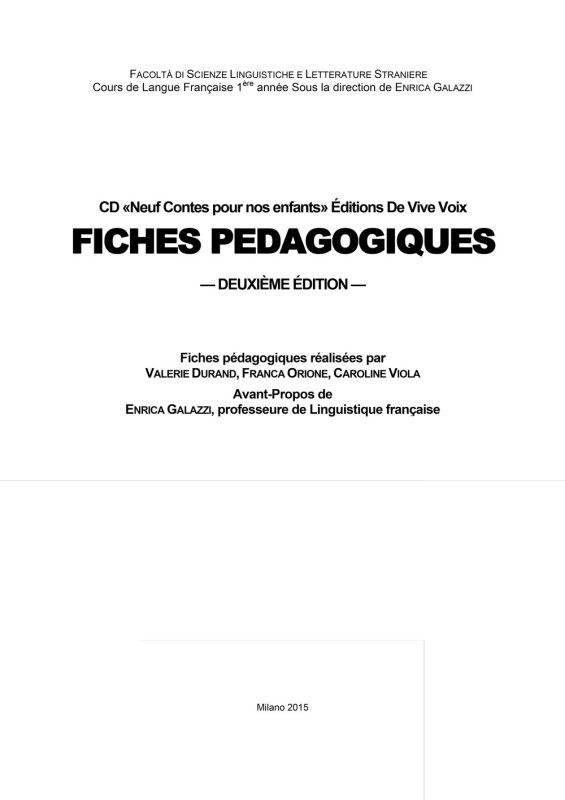 Neuf Contes Pour Nos Enfants. Fiches Pedagogiques
