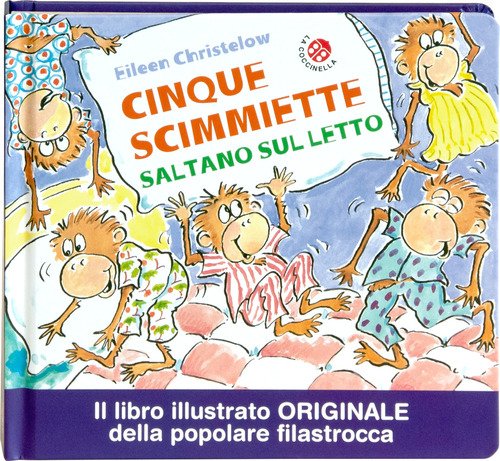 Cinque scimmiette saltano sul letto